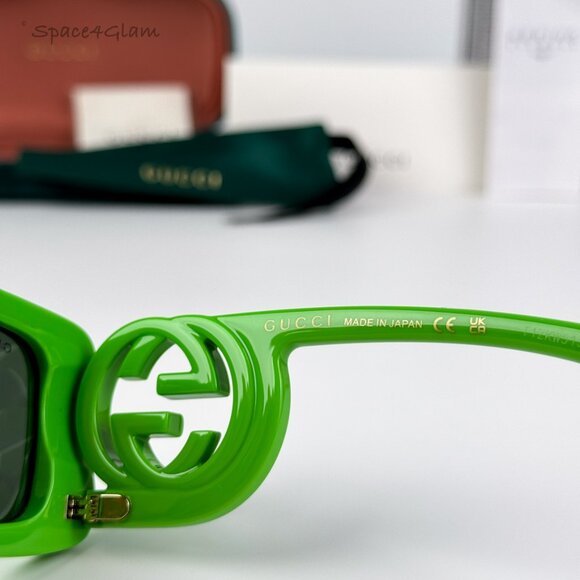 BRAND NEW Gucci GG1325S 009 Acid Green Grey Rectangle Unisex Sunglasses - Picture 8 of 10